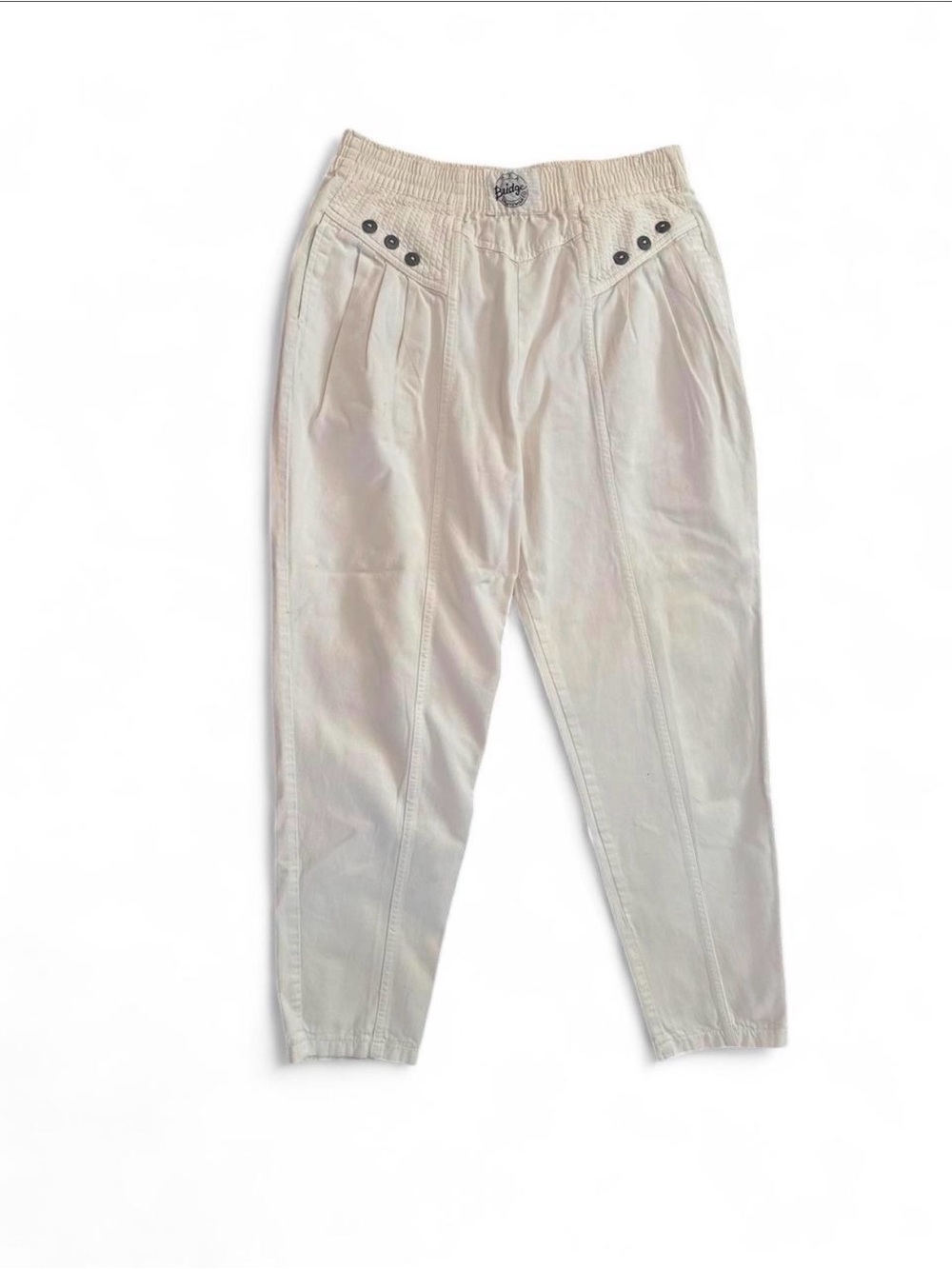 True Vintage 80s 1980s White Cream Casual Tapered Cotton Pants Medium